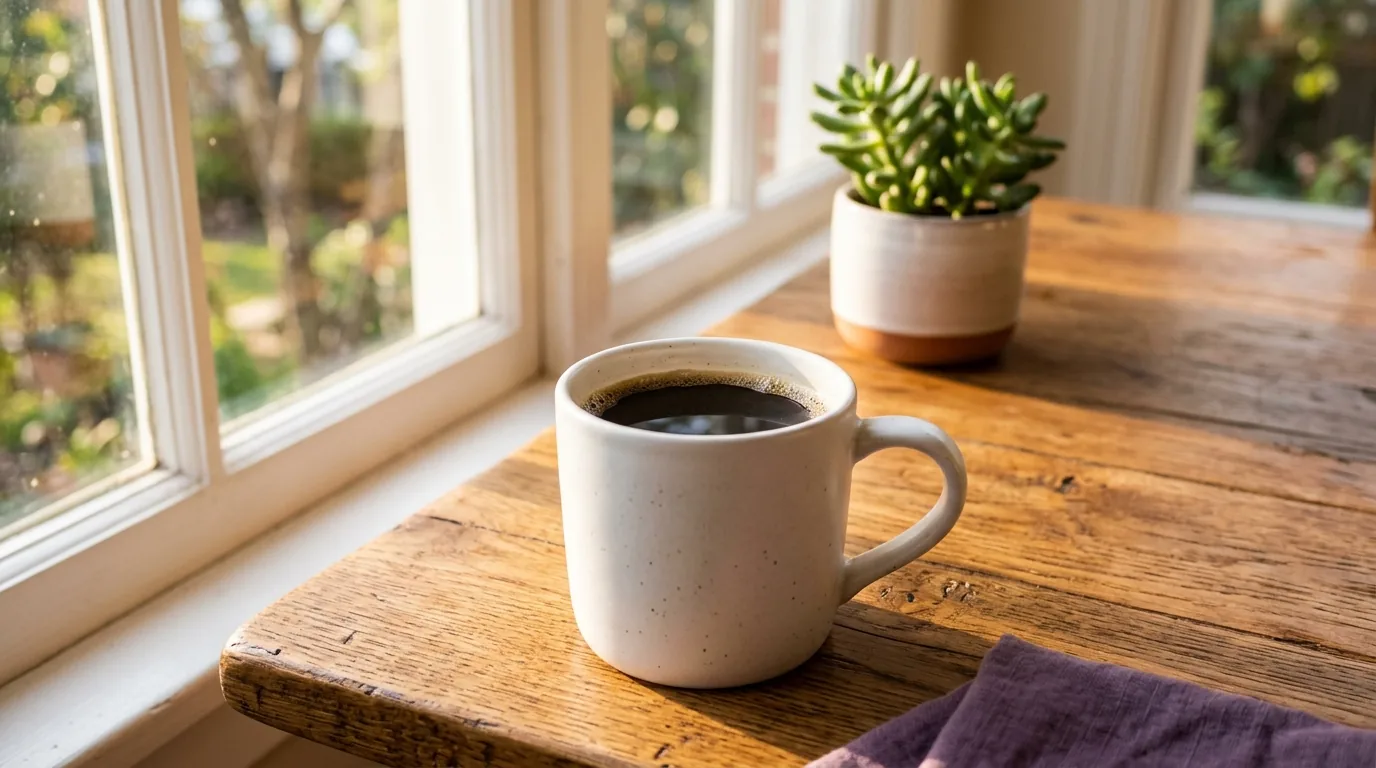 Serene morning coffee lifestyle - food supplement to support energy levels daily